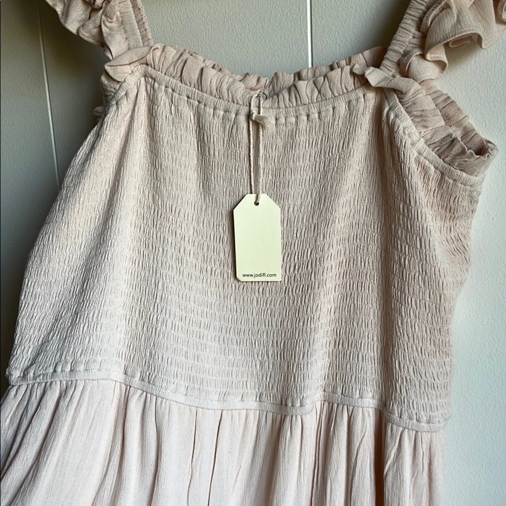 NWT Jodifl Women’s Cream Boho Cottage Core Maxi Ruffle Smocked Dress Sz 2X